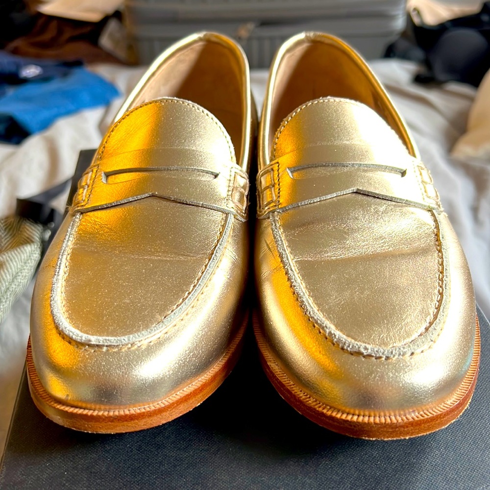 J. Crew Metallic Gold Penny Loafers